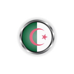 Abstract button with stylish metallic frame. Algeria flag vector illustration