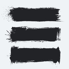 Detailed Grunge Banners Set. Ink Painted Brush Strokes Backgrounds Isolated on White. Vector Illustration