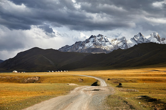 Mountain valley road in Kyrgyzstan