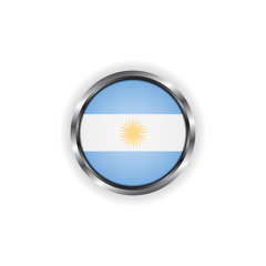 Abstract button with stylish metallic frame. Argentina flag vector illustration