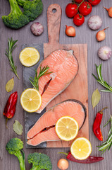 Raw organic salmon steak