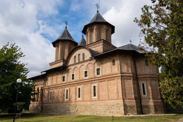 Târgoviște castle, tower. Vlad the Impaler, Dracula's old capital.  Cloudy sky. Romania