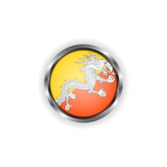 Abstract button with stylish metallic frame. Bhutan flag vector illustration