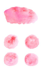 Hand- drawn illustration. Watercolor circles, spots of pink and peach color.