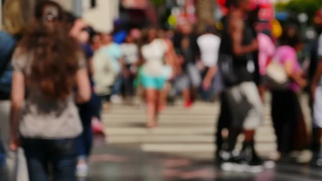 Hollywood Slow Motion Tourists Walking on Walk of Fame Hollywood Blvd California USA 96fps