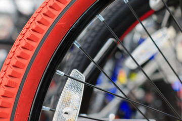Obraz premium Bicycle tire from a bike store with rubber tires