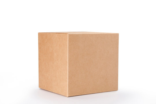 Brown cardboard box isolated on white background with clipping path. Suitable for food, cosmetic or medical packaging.
