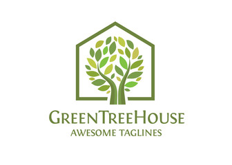 creative simple Green house logo vector. green leaf and house logo illustration,Ecology Friendly green house vector