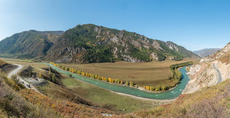 Mountain autumn landscape and river