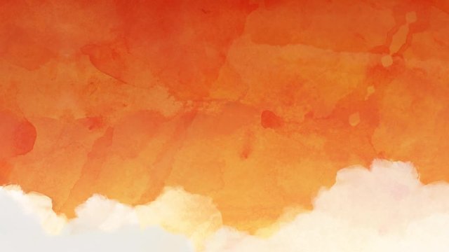 Set of 3 orange watercolor painterly sky looping animated backgrounds. Stop-motion low frame-rate animation.