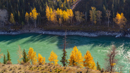Mountain autumn landscape and river