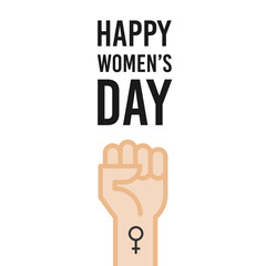 Happy Women's Day. 8 March. Fist hand up. Concept of equality, feminism, empowerment, women rights, revolution, fight, protest. For greeting card, web banner, flyer. Vector illustration, flat design