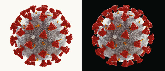 Coronavirus microscopic view. Floating influenza virus cells. Dangerous asian ncov corona virus, SARS pandemic risk concept. 3d rendering - obrazy, fototapety, plakaty