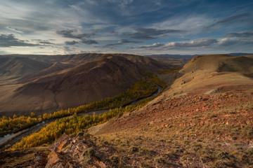 Mountain autumn landscape and river