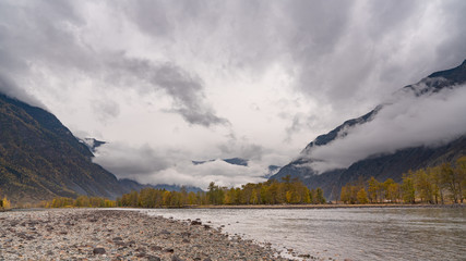 Mountain autumn landscape and river