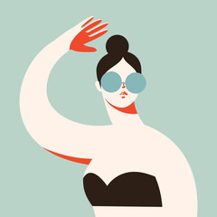 Minimalistic portrait of pretty girl on sea