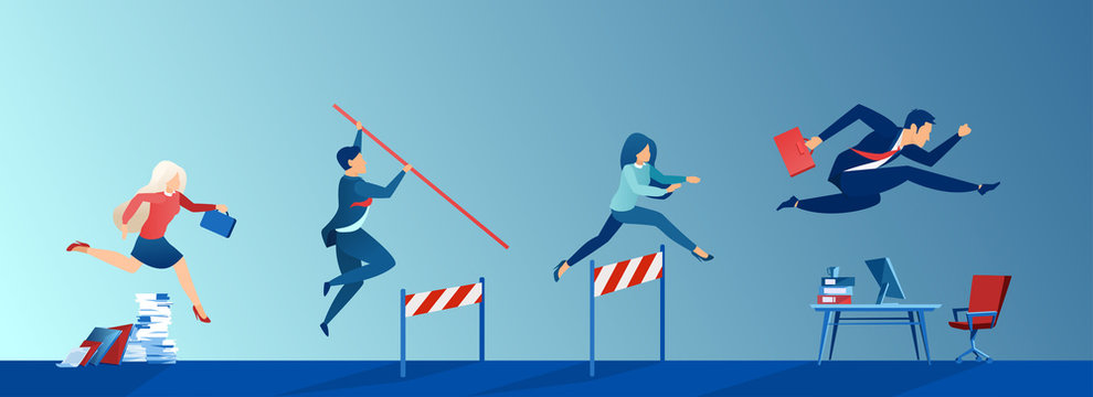 Vector of business people conquering adversity, overcoming obstacles