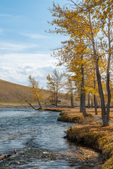 Mountain autumn landscape and river