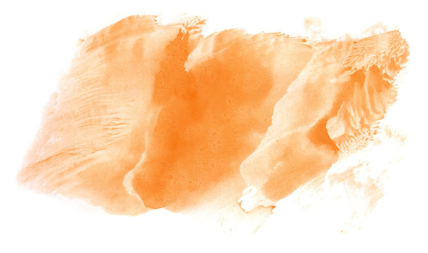 Abstract watercolor background hand-drawn on paper. Volumetric smoke elements. Orange color. For design, web, card, text, decoration, surfaces.