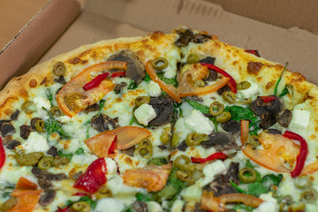 Pizza with vegetables. Fresh vegetarian pizza