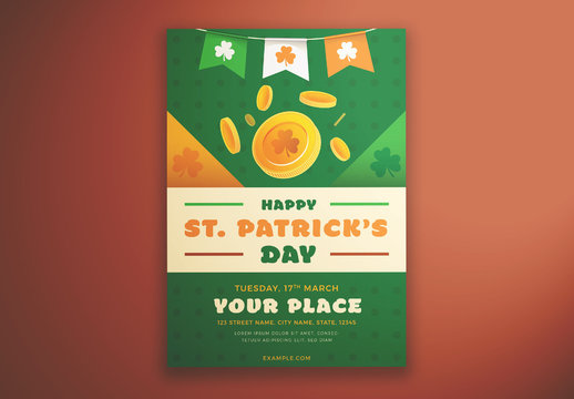 St. Patrick's Day Flyer Layout with Coins and Flag Elements