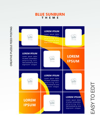 modern social media post feed, instagram feed, blue, pink, orange,  green, fashion,  minimalist.