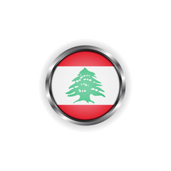 Abstract button with stylish metallic frame. Lebanon flag vector illustration