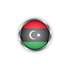 Abstract button with stylish metallic frame. Libya flag vector illustration
