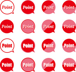 ポイントの文字が入ったふきだし型の注目・アピール用の赤いアイコンセット