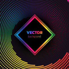 Rainbow Halftone dotted vortex square background. Abstract colorful vector illustration