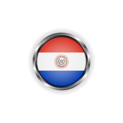 Abstract button with stylish metallic frame. Paraguay flag vector illustration