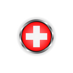 Abstract button with stylish metallic frame. Switzerland flag vector illustration