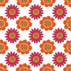 Cute floral seamless pattern. Vector background with flowers and leaves.