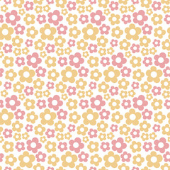 Cute floral seamless pattern. Vector background with flowers and leaves.