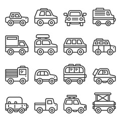 Car Icons Set on White Background. Line Style Vector