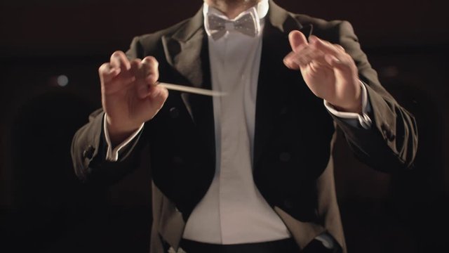 Philharmonic Concert. Hands Of Musical Conductor.