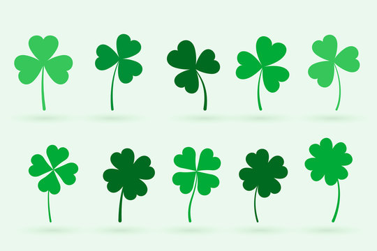 set of ten clover leaves in flat style