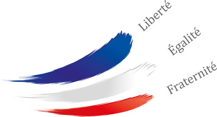 Tricolore - französische Nationalflagge mit den Werten der französischen Revolution, Freiheit, Gleichheit, Brüderlichkeit - Liberté, Égalité, Fraternité, Solidarität