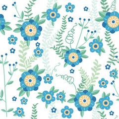 Cute floral seamless pattern. Vector background with flowers and leaves.