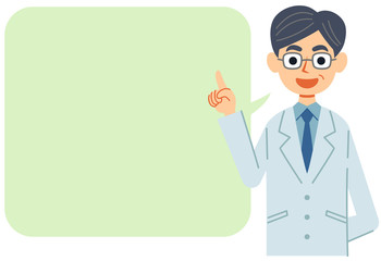 白衣を着た中年の男性ドクターと吹き出し