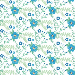 Cute floral seamless pattern. Vector background with flowers and leaves.