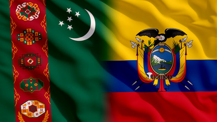 Waving Turkmenistan and Ecuador Flags