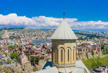St. Nicholas church located inside famous Narikala fortress, Tbilisi, Georgia, with Holy Trinity...
