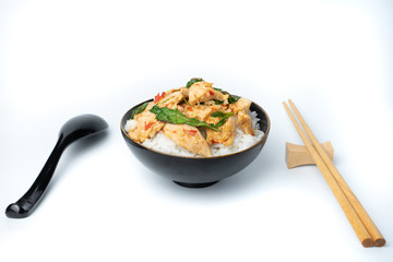 Thai spicy food basil chicken fried rice recipe Krapao Gai