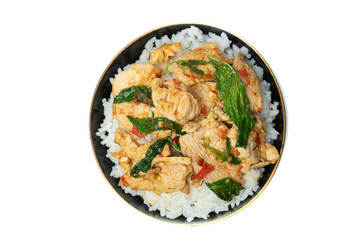 Thai spicy food basil chicken fried rice recipe Krapao Gai