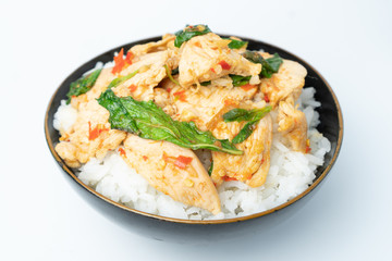 Thai spicy food basil chicken fried rice recipe Krapao Gai