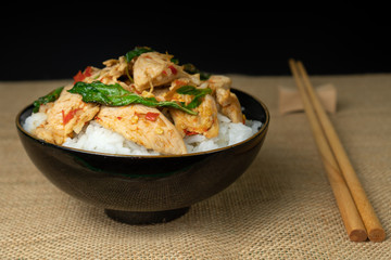 Thai spicy food basil chicken fried rice recipe Krapao Gai