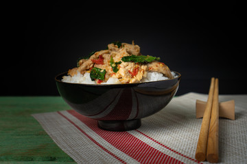 Thai spicy food basil chicken fried rice recipe Krapao Gai