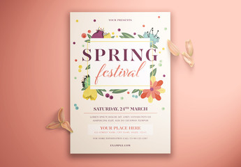 Spring Festival Flyer Layout with Floral Elements