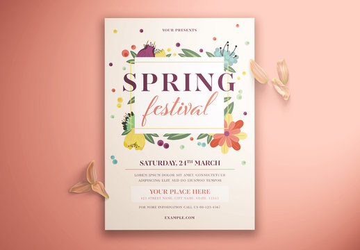 Spring Festival Flyer Layout with Floral Elements